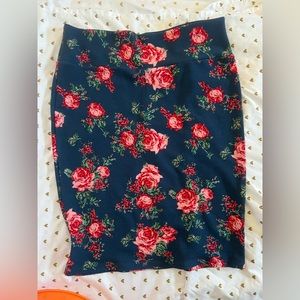 Lula Roe Skirt, 2XL, Blue with pink and red floral rose print, NWOT